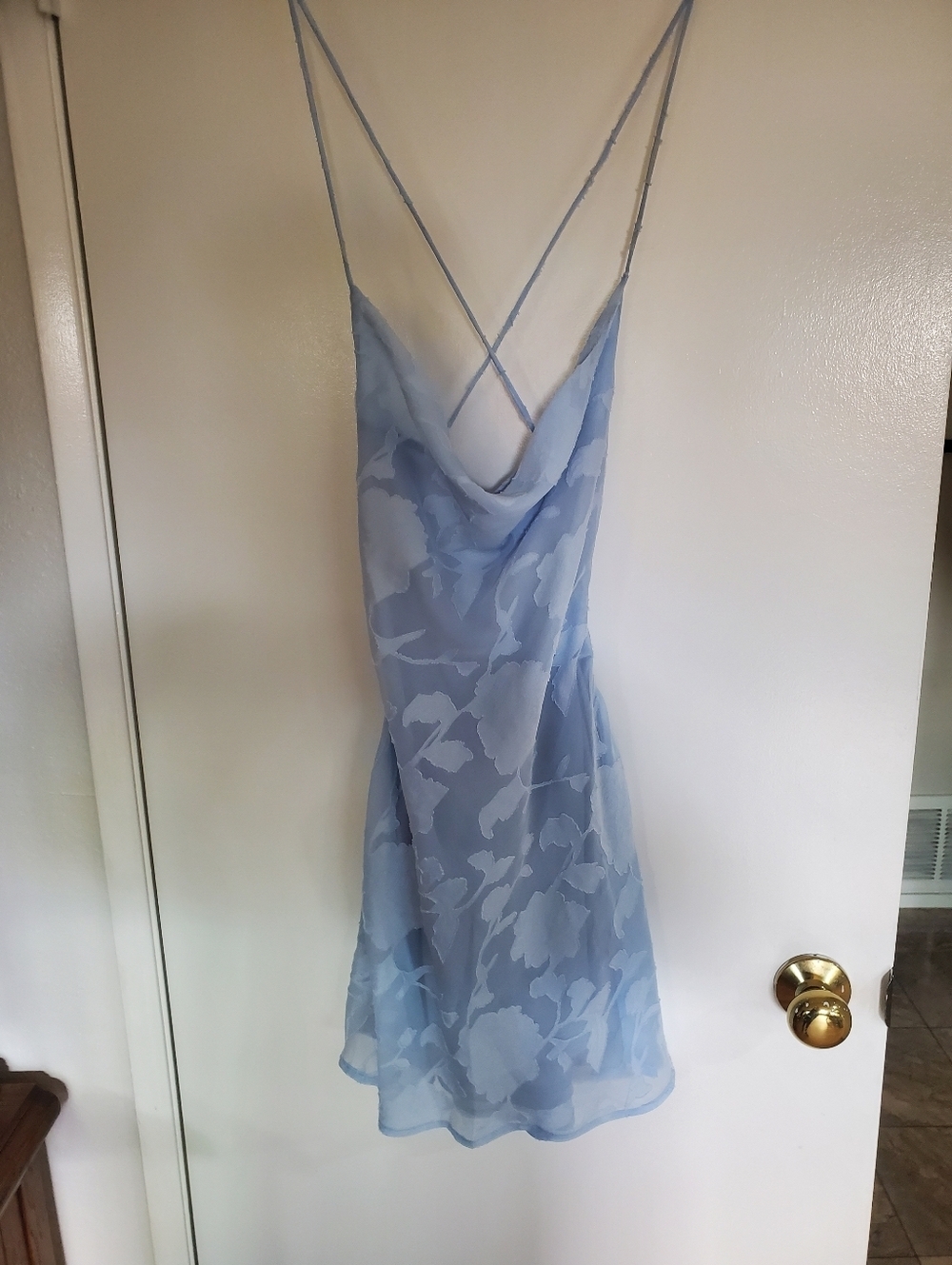 Princess Polly Celena Size 2 or size 4 Blue Floral Lace Mini Crisscross Back - Picture 2 of 7